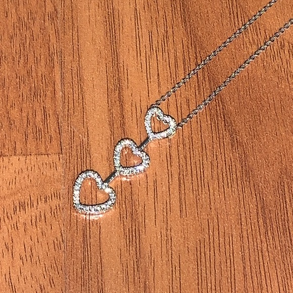 NWOT 14k White Gold and Diamond Triple Heart Necklace